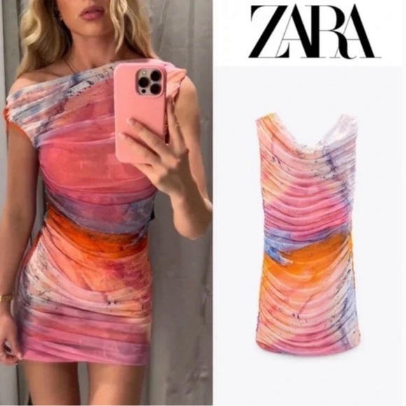 Zara dress mini drapped tulle bleach effect summer party night out - Picture 4 of 9